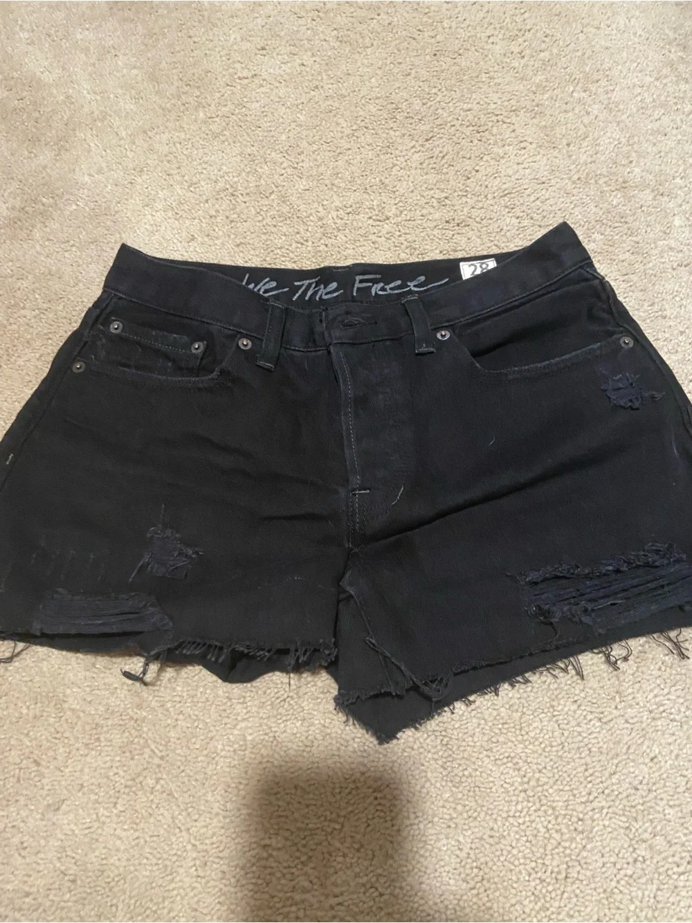 We The Free Black Distressed Jean Shorts